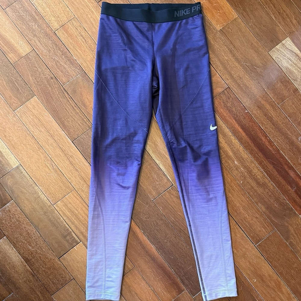 Nike Pro Hyperwarm Warm Leggings Hot Yoga Pants Purple Lavender Ombré Women Sz M
